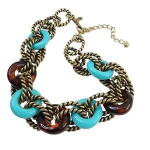 Chico's necklace chunky necklace boho open link turquoise brown